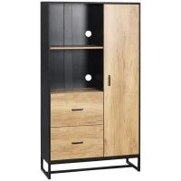 Credenza Moderna da Cucina con 2 Cassetti, 2 Ripiani e un Armadietto, 88x35x160 cm, Legno e Nero