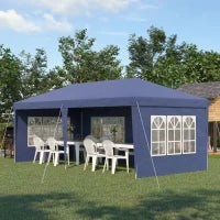 Gazebo da Giardino 6x3 m Regolabile in Altezza con Pareti Removibili, in Acciaio e Poliestere, Blu