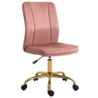 Sedia da ufficio design contemporaneo poltrona girevole 360° ergonomica schienale curvo altezza regolabile rivestimento velluto 56 x 60 x 102 cm rosa e dorato
