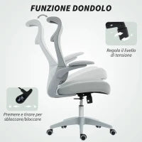Sedia da Ufficio Ergonomica con Braccioli Regolabili, Schienale a Rete e Poggiatesta, Grigio