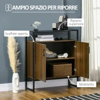 Armadietto Due Ante in MDF con Piano d'Appoggio in Vetro Temperato, 82x30x98 cm, Marrone e Nero