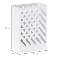 Portaombrelli di Design con Vaschetta Raccogli Gocce e 4 Ganci in Metallo, 28x14x41 cm, Bianco
