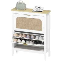 Scarpiera Slim Stile Boho con 2 Cassetti Ribaltabili per 14 Paia di Scarpe, 80x24x95.5 cm, Bianco