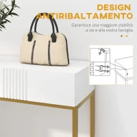 Consolle da Ingresso Moderna con 2 Cassetti e Gambe Dorate, 80x31.5x75cm, Bianco
