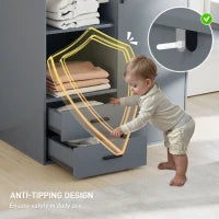 Armadio Moderno con 2 Cassetti, Ripiani Aperti e Vano Appendiabiti, 80x50x124 cm, Grigio Scuro