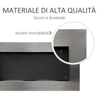 Camino a Bioetanolo da Parete Realizzato in Acciaio Inox con 2 Bruciatori 0.9LT 110 x 54 x 14cm