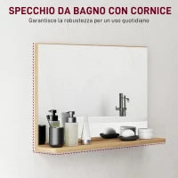 kleankin Specchio Bagno da Parete con Mensola Design Moderno e Multiuso, 60x12x40 cm, Legno