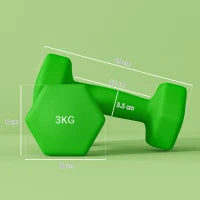 Set 2 Manubri 3 kg Esagonali e Antiscivolo per Casa e Palestra, in Metallo e Plastica, 18x8x8 cm, Verde