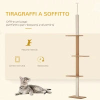 Albero Tiragraffi per Gatti a 4 Livelli con Altezza Regolabile, Marrone, 43x27x228-260cm