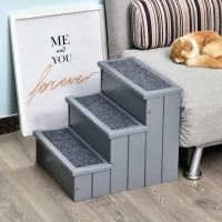 Scaletta per Cani a 3 Gradini con Tappeto Antiscivolo e Spazio Interno, 40.5x44.5x38cm, Grigio