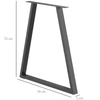 Set 2 Gambe per Tavolo Trapezoidali in Acciaio con 6 Fori e 12 Viti, 70x5x72 cm, Nero