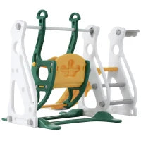Scivolo per bambini 4-in-1 con altalena, scala e canestro da basket, regolabile in altezza, facile da montare, 113×100×94,5 cm,Verde Antico