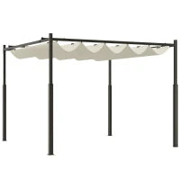 Gazebo Pergola 3x3 m con Tettuccio Retrattile, 8 Viti e 8 Picchetti, in Poliestere 180g e Metallo, Bianco Crema