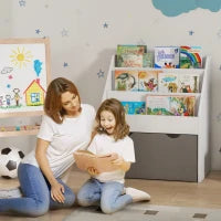 Libreria per Bambini 3-8 Anni a 3 Ripiani con Cassetto Inferiore, in MDF, 62.5x30x70 cm, Grigio