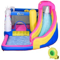 Castello Gonfiabile per Bambini con Scivolo, Piscina e Canestro da Basket, Gioco Gonfiabile Gigante e Rimbalzante per 3 Bambini, 360x305x210 cm