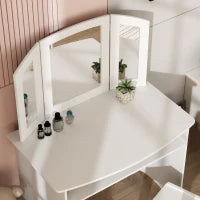 Set da Trucco per Bambini con Tavolo Toeletta con Specchio Triplo Rimovibile e Sedia in Legno Bianco