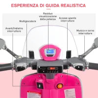 Moto Elettrica per Bambini con Licenza Ufficiale Vespa, 2 Rotelle, Luci e Suoni, 108x49x75 cm, Rosa