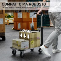 Carrello Portapacchi Pieghevole con Pedana Estensibile, Capacità 150 kg, Maniglia Regolabile, Argento