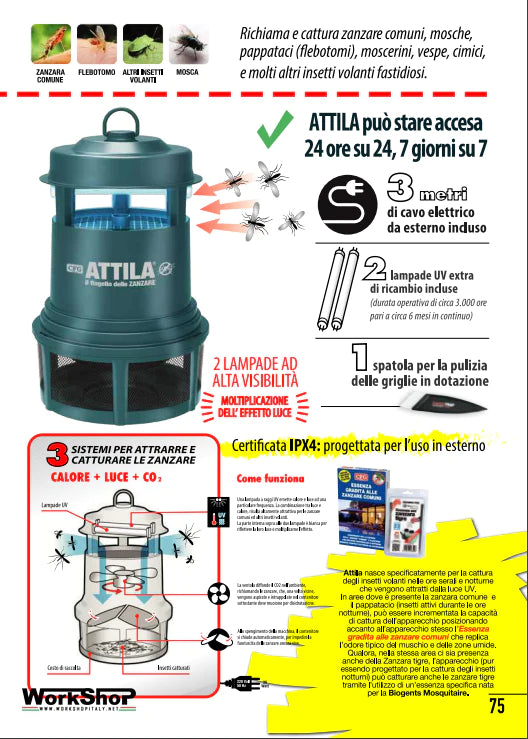 CFG Attila Lampada Anti Insetto, ZANZARE Comuni, Mosche ECC CERTIFICATA per Uso Esterno. Protegge Fino A 1200MQ MOD. H041