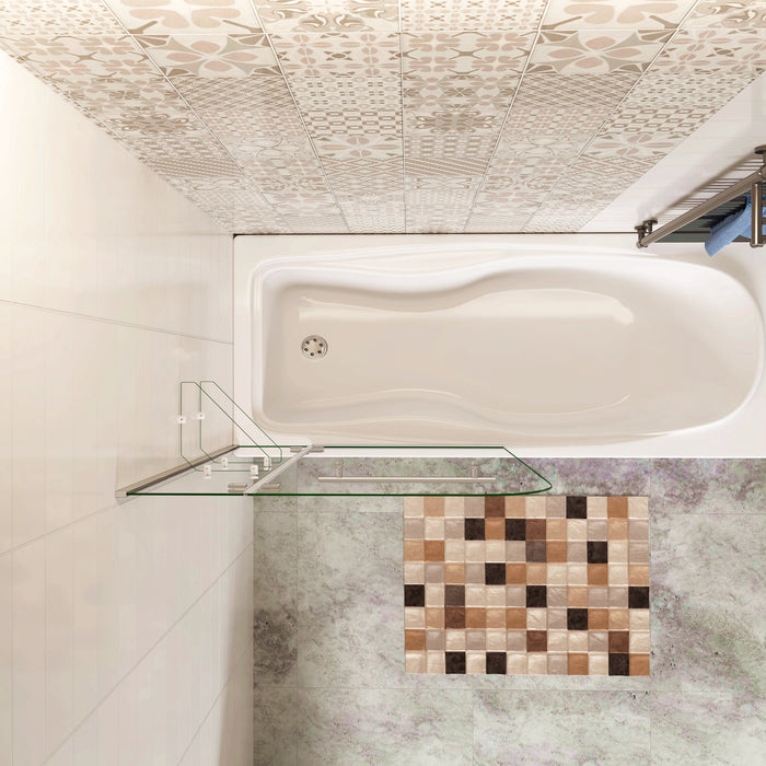 90x140 cm Sopravasca Parete Doccia Per Vasca Girevole Vetro Temperato 5 mm Trasparente Inclusi Due Ripiani Maniglia Portasciugamani Cromo Lucido