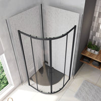 80x80x185 cm Box Doccia Semicircolare Ante Scorrevoli Vetro Temperato 5mm Trasparente Profilo Nero Opaco