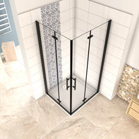 190 cm Box Doccia Angolare Doppia Porta Battente Pieghevole 70x110 cm in Vetro Temperato Trasparente 5 mm Anticalcare Telaio Nero Opaco