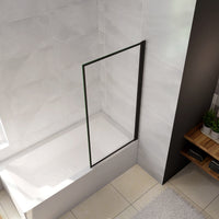 Parete Vasca Doccia 70xh.140cm Sopravasca Anta Girevole in Vetro Temperato 4 mm Trasparente con Bordo Nero Serigrafato