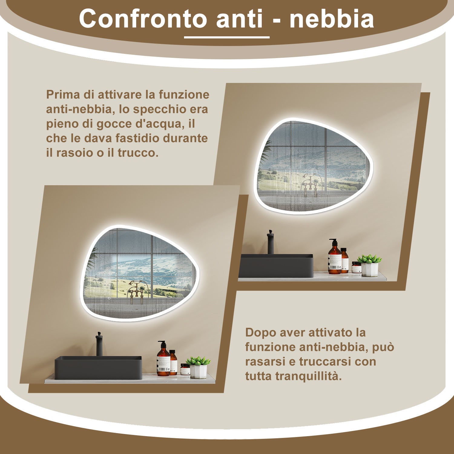 120 x 80 cm Specchio con illuminazione integrata bagno ciottolo. Touch. 3 Temperature Colore. Pellicola Antideflagrante