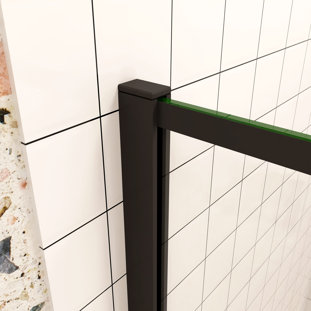 80x200cm Walk In Parete Per Doccia in Vetro Temperato 8mm Anticalcare con Bordo Nero Serigrafato Barra Stabilizzatrice da 90 cm