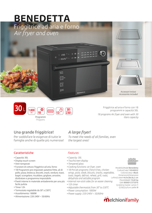 Friggitrice ad Aria Calda Family BENEDETTA 30 Litri come ariete moulinex philips