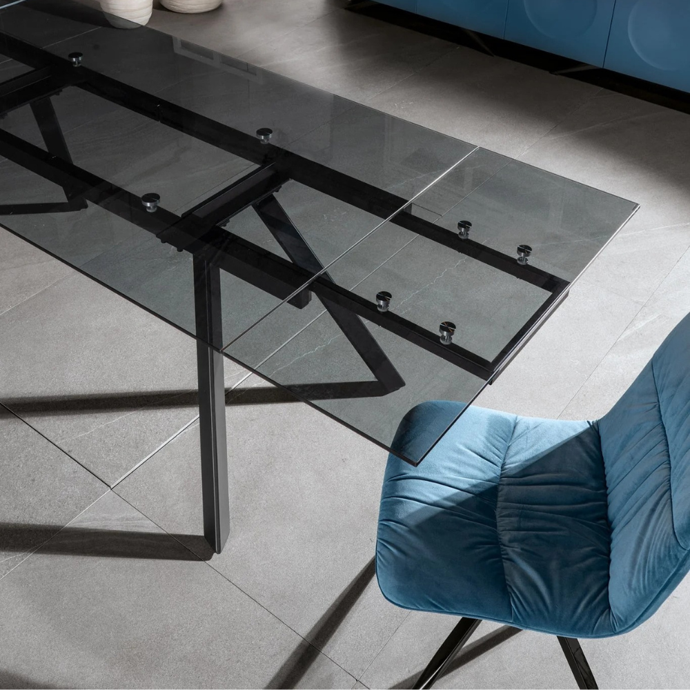 Tavolo da pranzo allungabile in vetro temperato nero Mars 160-240x90 cm fino a 10 posti | Duzzle