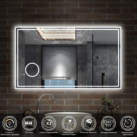 120 x 70 cm,AICA Specchio da Bagno LED con Luce, 3 Colori Regolabili,Ingrandimento, orologio,memoria, antiappannamento,CRI>90,autospegnimento