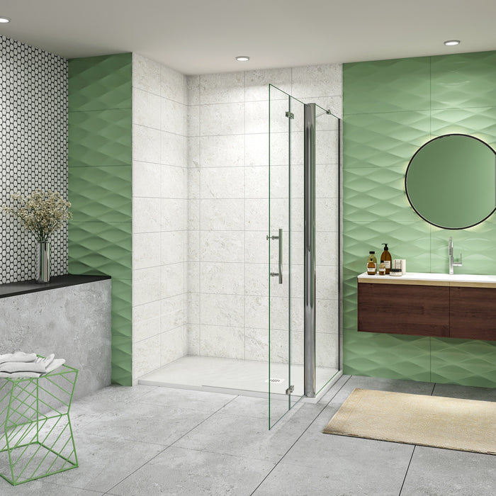 185 cm Box Doccia Walk In  Parete Fissa 80 cm + Porta Pieghevole 107 cm Vetro da 6 mm Temperato Anticalcare Barra Stabilizzatrice 45 cm Cromo Lucido