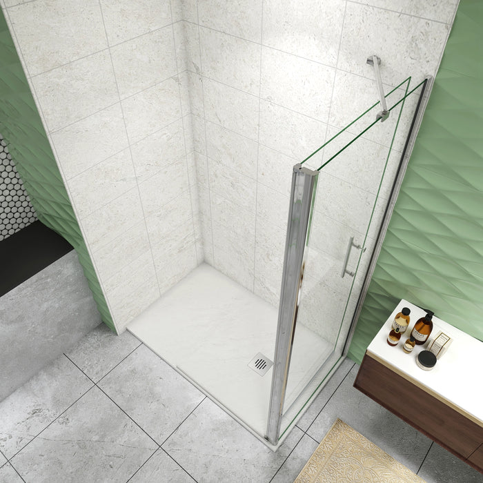 185 cm Box Doccia Walk In Parete Fissa 70 cm + Porta Battente 97 cm Vetro da 6 mm Temperato Anticalcare Barra Stabilizzatrice 45 cm Cromo Lucido