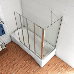 100x140cm Parete Doccia Sopravasca Angolare 4 Ante Pieghevoli Vetro 4 mm con Parete Laterale 60cm Vetro Temperato 6 mm Trasparente Telai Cromi Lucidi