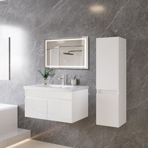 Mobile bagno sospeso con lavabo da incasso 79 cm,bianco, 2 ante.