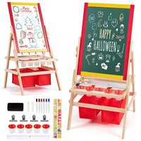 Cavalletto per bambini 3 in 1 in legno con accessori completi, 39x59cm Lavagna e lavagna bianca double face-Cavalletti e lavagne bambini