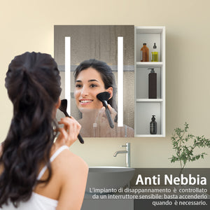 Mobiletto Specchiera Pensile da Bagno 50x70 cm, Bianco