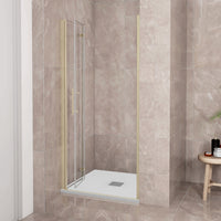 Porta Doccia 110x185 cm Porta Battente Pieghevole in Vetro Temperato Trasparente 6 mm Anticalcare Telaio Dorato Spazzolato