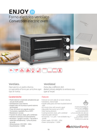 Fornetto Elettrico Ventilato Forno Pizza Cottura Enjoy 31 Litri Family Timer 230