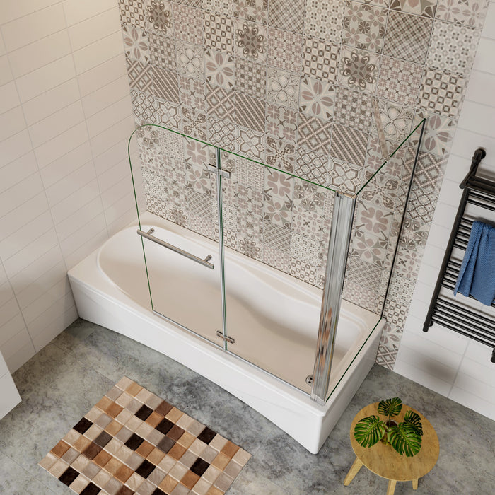 90x140cm Parete Doccia Sopravasca Angolare 2 Ante Pieghevoli con Parete Laterale 60 cm Vetro Temperato 6 mm Anticalcare Portasciugamani Cromato Lucido