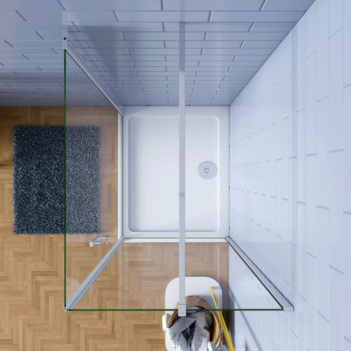 H.195cm Box Doccia Angolare Porta Battente con Lato Fisso 70x76cm Vetro Temperato 6mm Anticalcare Barra da 140 cm