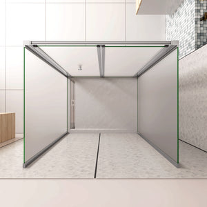 185cm Box Doccia a Tre Lati Porta a Soffietto 96cm con Doppia Parete Fissa 80x80cm in Vetro Temperato Satinato Opaco 5 mm Profilo Cromato Lucido