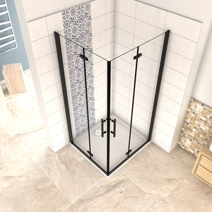 190 cm Box Doccia Angolare Doppia Porta Battente Pieghevole 110x110 cm in Vetro Temperato Trasparente 5 mm Anticalcare Telaio Nero Opaco