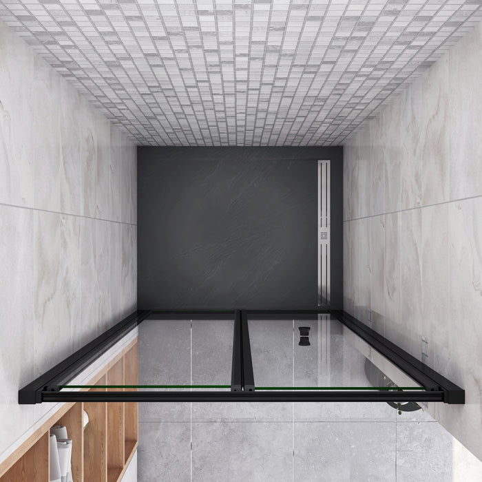 185 cm Box Doccia per Nicchia Porta a Soffietto Vetro Temperato 5 mm Trasparente  Profilo Nero Opaco 80 cm