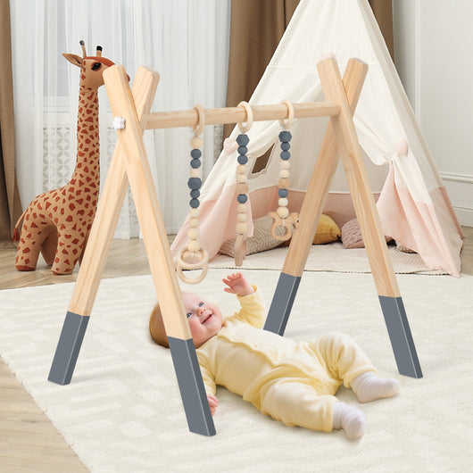 Palestrina con giocattoli pieghevole per bambini + 3 mesi, Centro di attivit¨¤ di legno 60x44x60cm Grigio-Giocattoli educativi