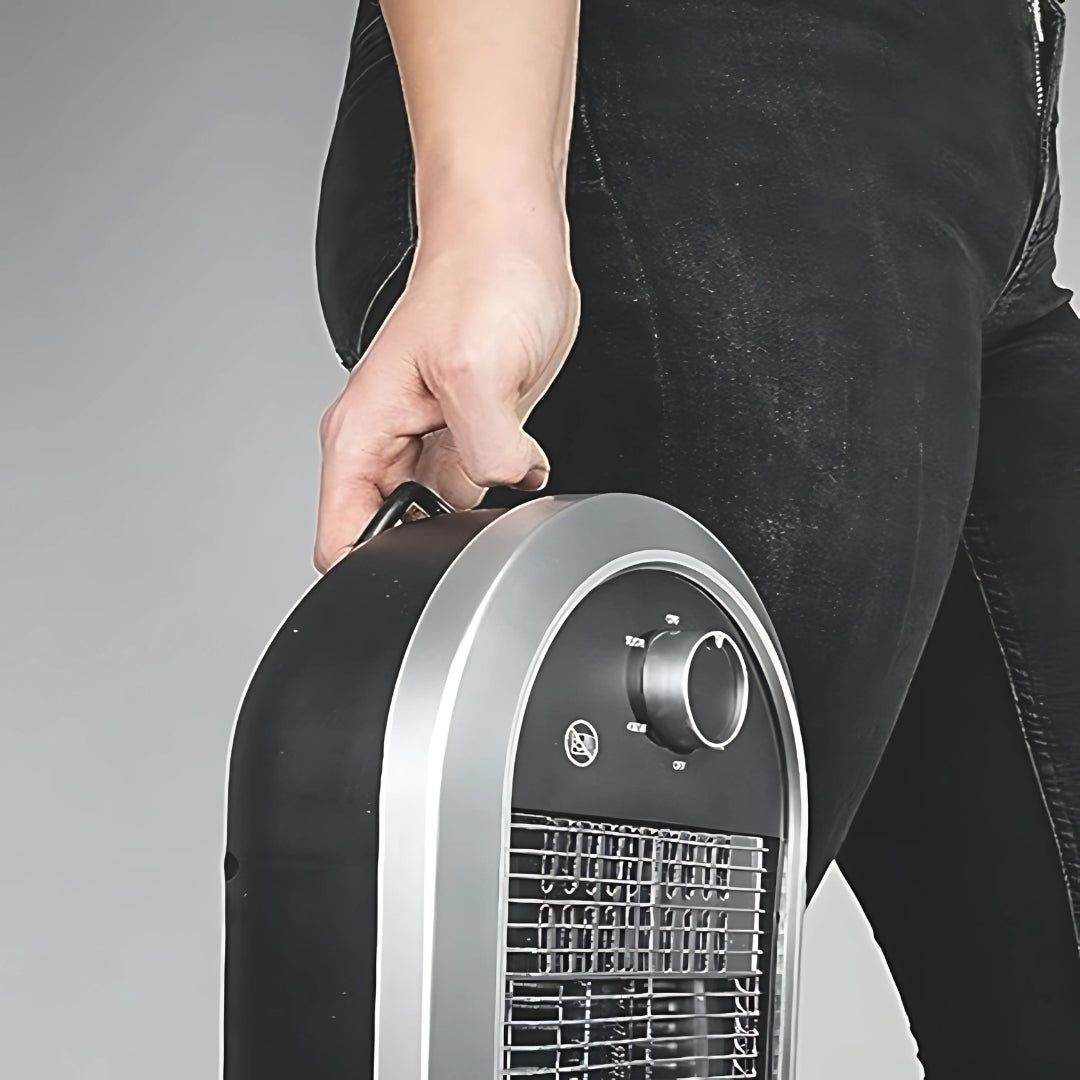 Stufa al Carbonio 900w Due potenze 450/900w Oscillante Sensore Antiribaltamento Corpo Antiscottatura Maniglia Trasporto