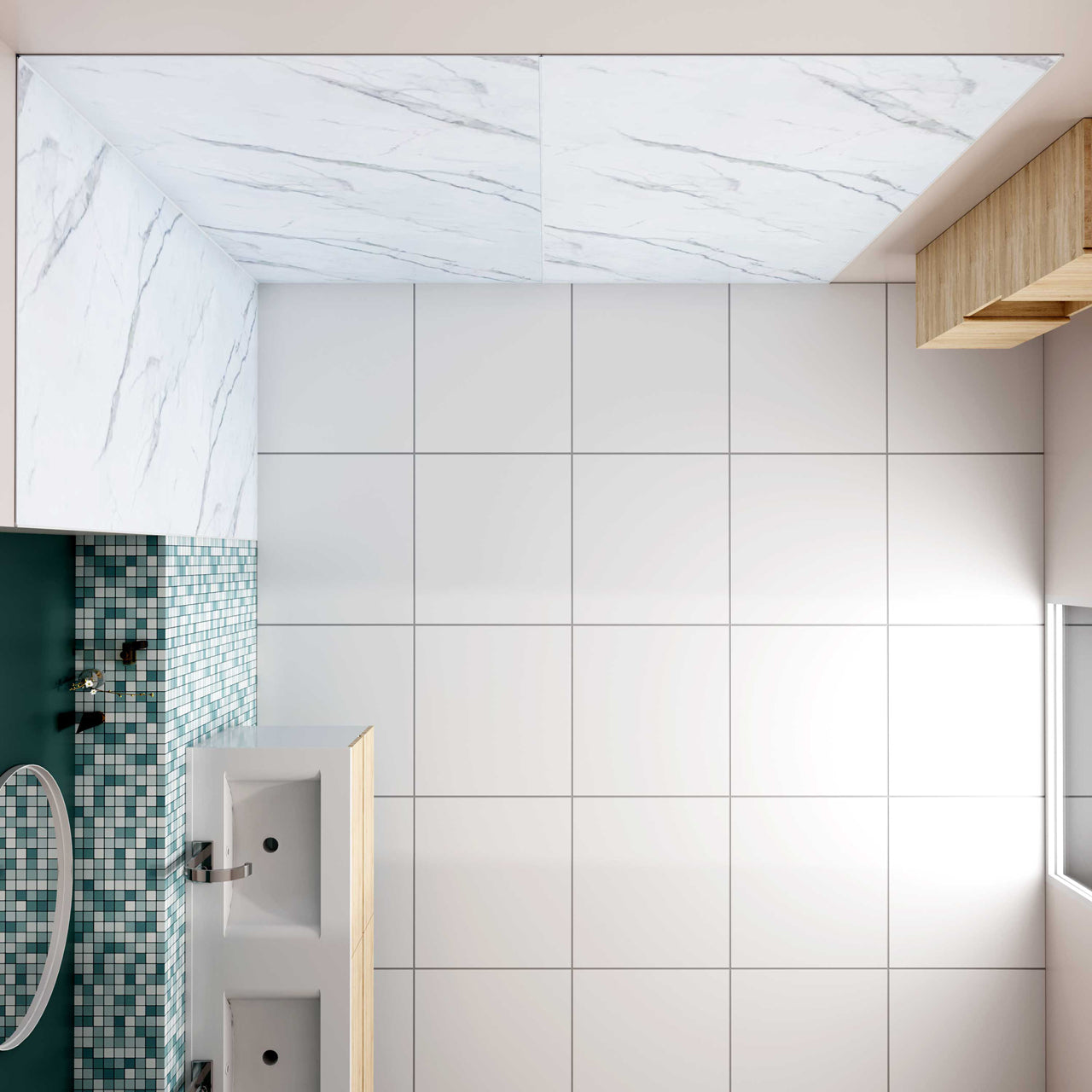 H.210 cm Pannello Doccia ad Angolo 100x100x120 cm Realizzato in Alluminio da 3 mm con Profili Finitura Bianco Alba per Rivestimento Parete Bagno