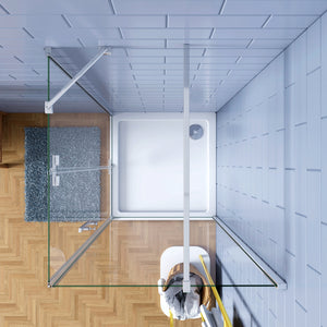 195cm Box Doccia Angolare Porta Battente con Parete Fissa 90x70cm Vetro 6 mm Temperato Anticalcare Trasparente con 2 Barre Stabilizzatrici da 30cm e 140cm