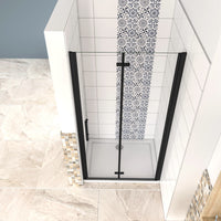 90x190 cm Porta Doccia per Nicchia Apertura Battente Pieghevole in Vetro Temperato Trasparente 5 mm Anticalcare Telaio Nero Opaco